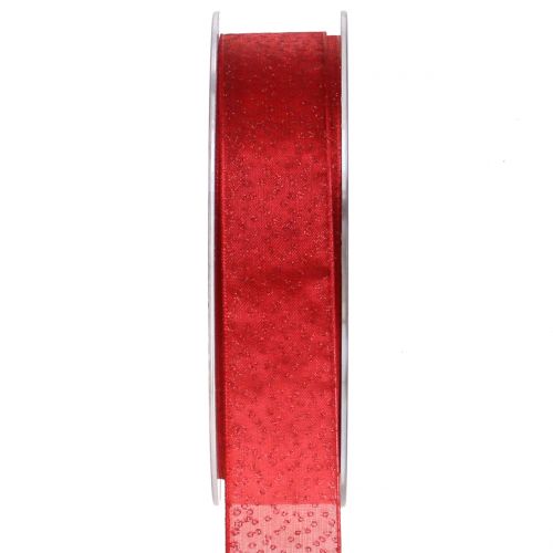 Floristik24 Christmas ribbon with mica red 25mm 20m
