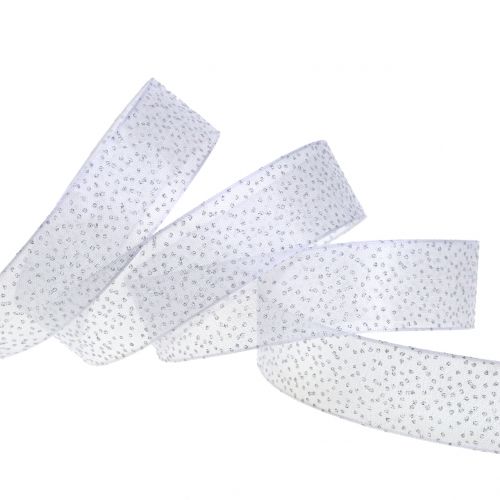 Product Christmas ribbon with mica white 25mm 20m