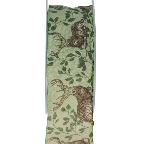 Floristik24 Christmas ribbon with deer motif ribbon light green 40mm 20m