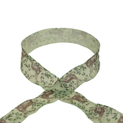 Product Christmas ribbon with deer motif ribbon light green 40mm 20m