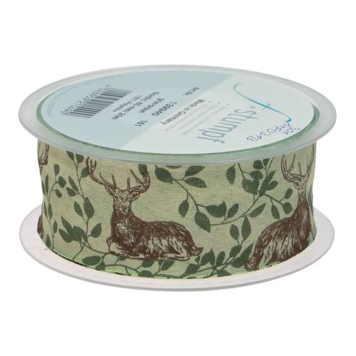 Product Christmas ribbon with deer motif ribbon light green 40mm 20m
