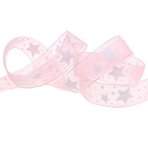 Product Christmas ribbon organza with star motif 15mm 20cm