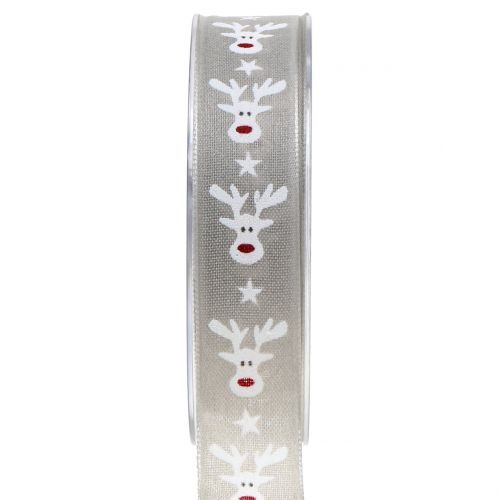 Floristik24 Christmas ribbon with reindeer gray 25mm 20m