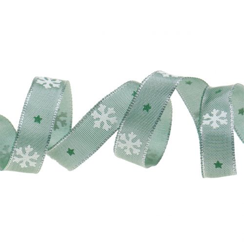 Product Christmas ribbon with snowflake green 15mm 20m