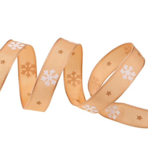 Product Christmas ribbon with snowflake orange 15mm 20m