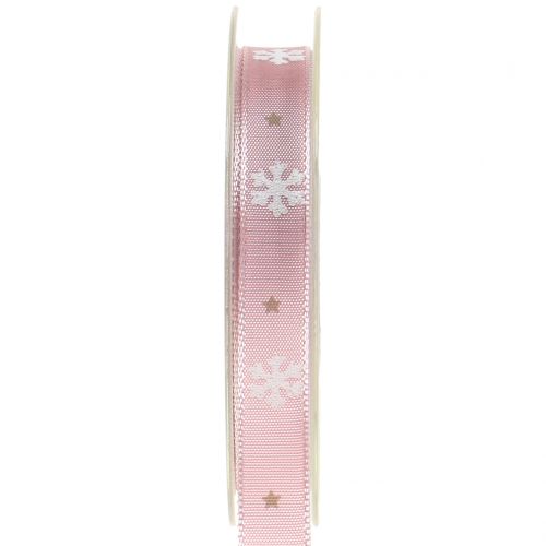 Floristik24 Christmas ribbon with snowflake pink 15mm 20m