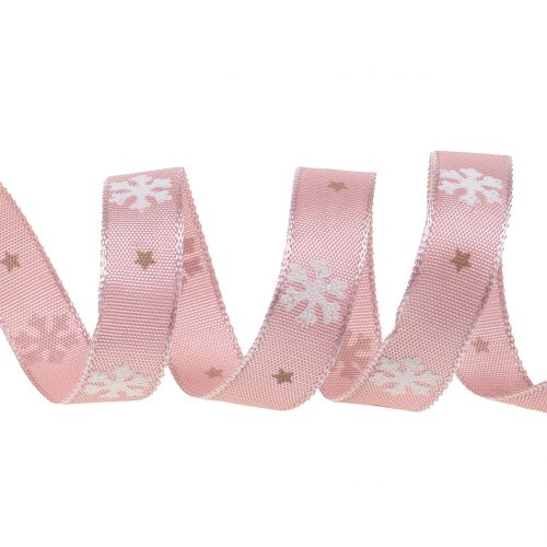 Floristik24 Christmas ribbon with snowflake pink 15mm 20m
