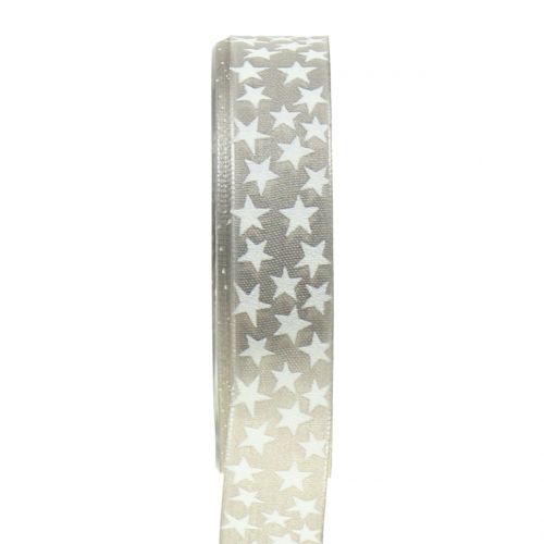 Floristik24 Christmas ribbon with star gray, white 25mm 20m