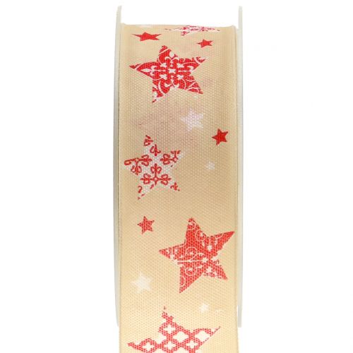 Floristik24 Christmas ribbon with star motif cream 40mm 20m