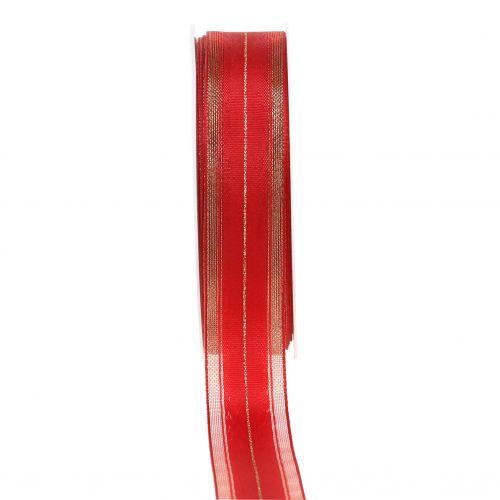 Floristik24 Christmas ribbon with transparent lurex stripes red 25mm 25m