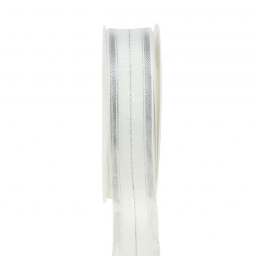Floristik24 Christmas ribbon with transparent lurex stripes white, silver 25mm 25m