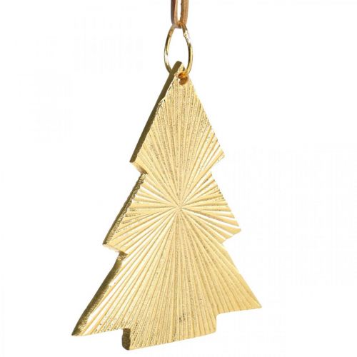 Product Christmas tree metal gold 8x10cm for hanging 3pcs.