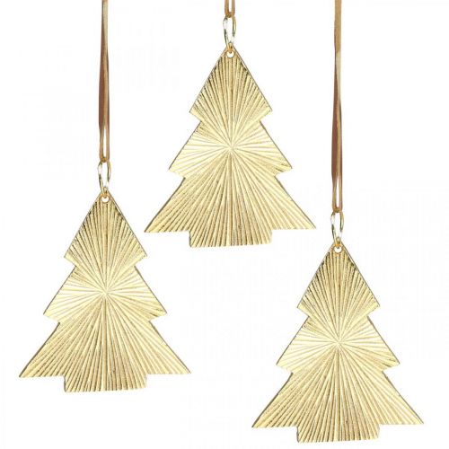 Product Christmas tree metal gold 8x10cm for hanging 3pcs.
