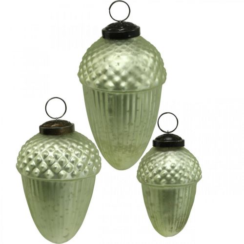 Floristik24 Christmas Tree Ornaments Acorn Glass Green 11-14.5cm Set of 3