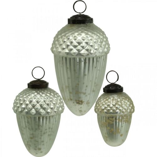 Floristik24 Christmas tree ornaments acorn glass light green 11-14.5cm set of 3