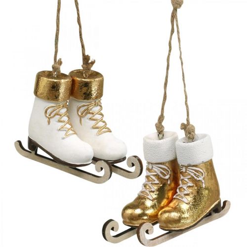 Floristik24 Christmas tree decoration ice skate gold, white 10×8×3cm 2pairs