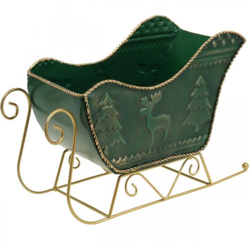 Floristik24 Christmas decoration deco sleigh Christmas sleigh green/gold 30×12.5×20cm