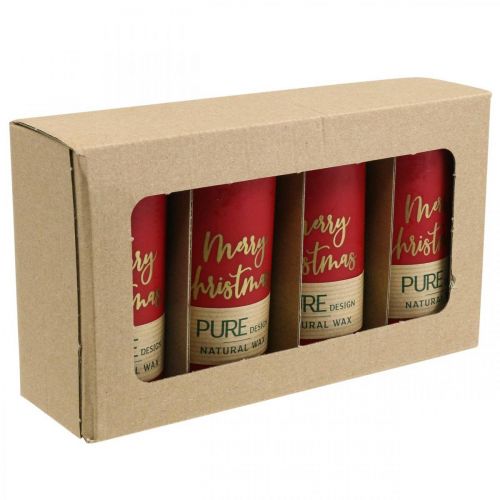 Product PURE pillar candles Merry Christmas 130/60mm wax red 4pcs