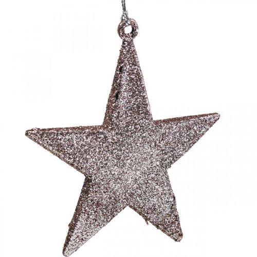 Product Christmas decoration star pendant pink glitter 10cm 12pcs