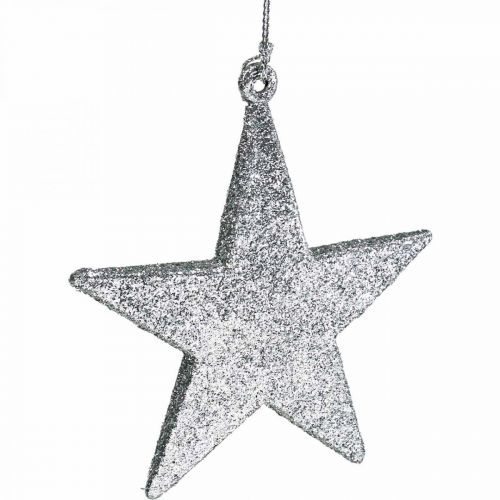 Product Christmas decoration star pendant silver glitter 9cm 12pcs
