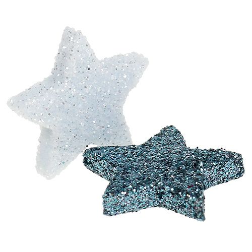 Product Christmas decoration star 2.5cm mica white, blue 48pcs