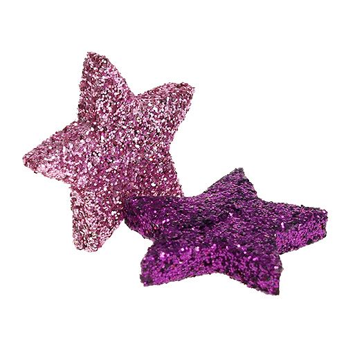 Product Christmas decoration star 2.5cm mica pink, purple 48pcs