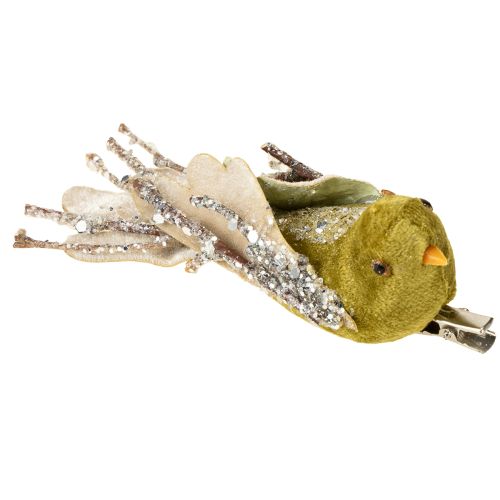 Product Christmas decoration bird on clip green, glitter 12cm 6pcs assorted
