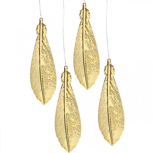 Christmas decoration for hanging, deco feathers gold 12.5cm 16pcs