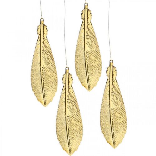 Floristik24 Christmas decoration for hanging, deco feathers gold 12.5cm 16pcs