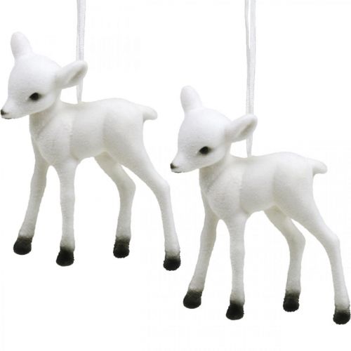 Product Christmas decoration reindeer flocked to hang white black 2 pieces