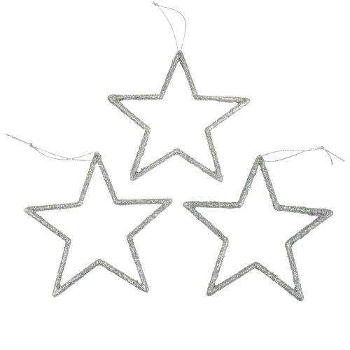Christmas decoration star pendant silver glitter 12cm 12pcs