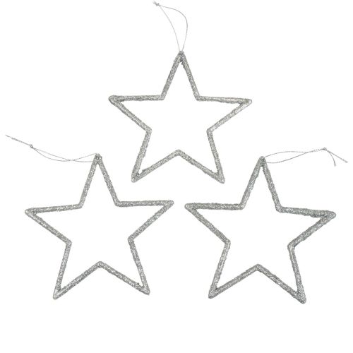 Christmas Decoration Star Pendant Silver Glitter 12cm 12 Pcs