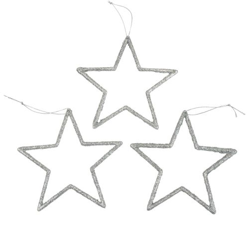 Floristik24 Christmas decoration star pendant silver glitter 12cm 12pcs