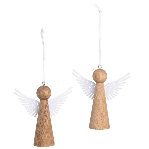 Product Wooden Christmas Angel Decoration for Hanging, Natural White, 8cm, Set of 6 - Festive Angel Decorations