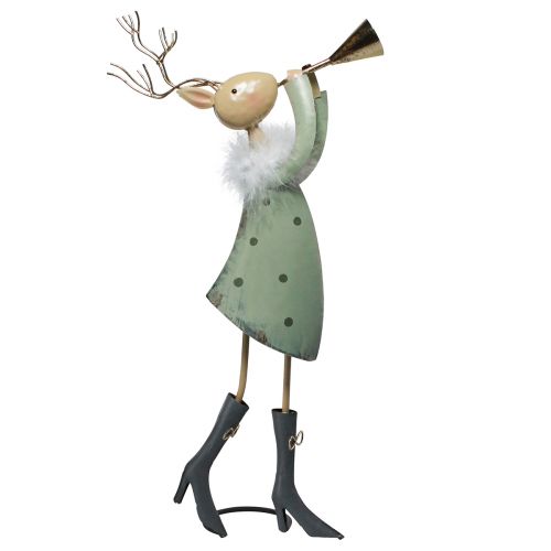 Product Christmas figure metal trumpet deer green gold 51cm