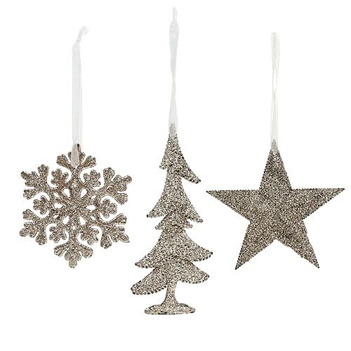 Floristik24 Christmas pendant mix with glitter light gold 3pcs