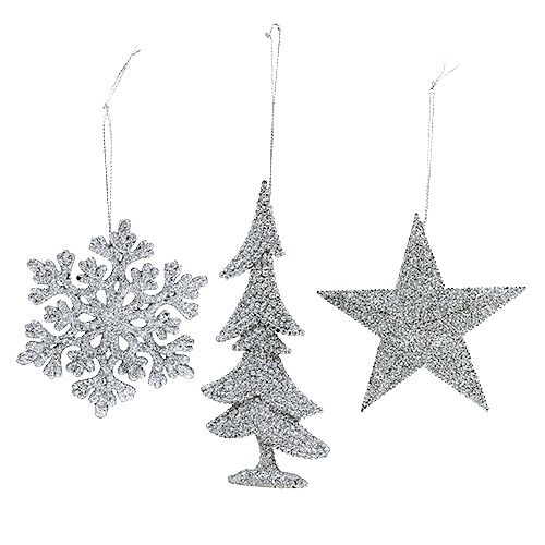 Floristik24 Christmas hanger mix with glitter silver 3pcs