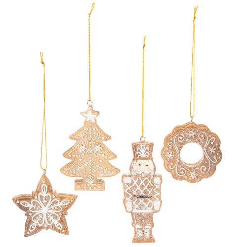 Christmas Ornaments Set – Gingerbread Look with Icing Details, Nutcracker, Star, Tree, Wreath, 6 cm, 4 Pieces buy online | Floristik24.co.uk