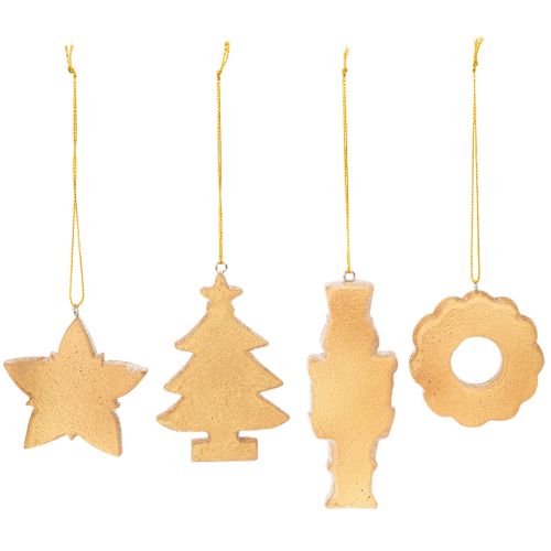 Christmas Ornaments Set – Gingerbread Look with Icing Details, Nutcracker, Star, Tree, Wreath, 6 cm, 4 Pieces | Floristik24.co.uk