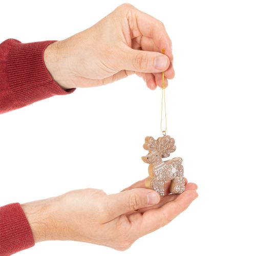 Set of 4 Christmas Ornaments in Gingerbread Look – Reindeer, Gingerbread Man, House, Snowflake – 7cm – Plastic – Brown and White | Floristik24.co.uk