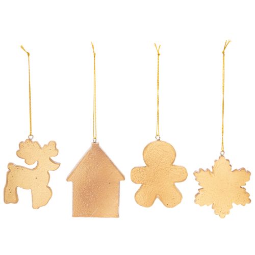 Set of 4 Christmas Ornaments in Gingerbread Look – Reindeer, Gingerbread Man, House, Snowflake – 7cm – Plastic – Brown and White | Floristik24.co.uk