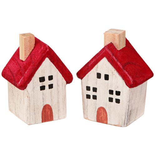 Christmas house wooden Christmas decoration white red 7cm 6 pieces