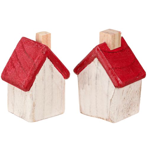 Product Christmas house wooden Christmas decoration white red 7cm 6 pieces