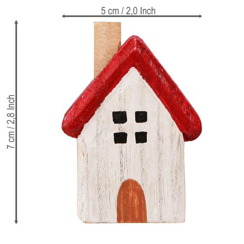 Product Christmas house wooden Christmas decoration white red 7cm 6 pieces