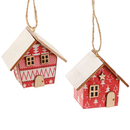 Product Christmas houses for hanging paper wood red 5.5cm 6 pcs