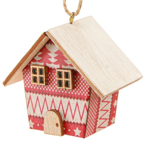 Product Christmas houses for hanging paper wood red 5.5cm 6 pcs
