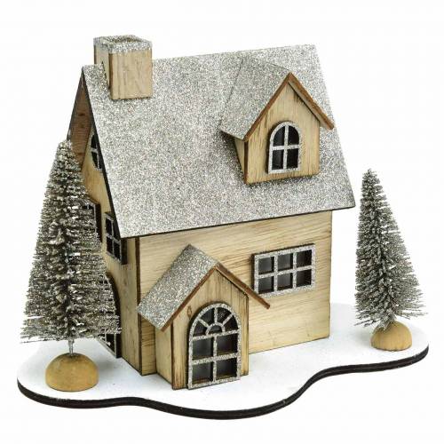 Floristik24 Christmas house with LED lighting nature, glitter wood 20 × 17 × 15cm