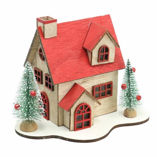Product Christmas house with LED lighting natural, red wood 20 × 15 × 15cm