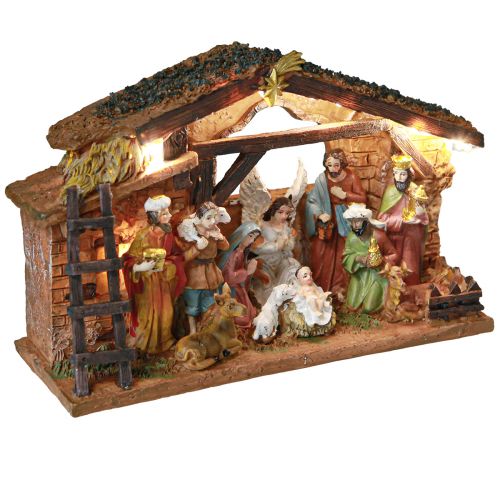 Product Christmas Nativity Scene with Figures and LED Hand Painted 23×14cm