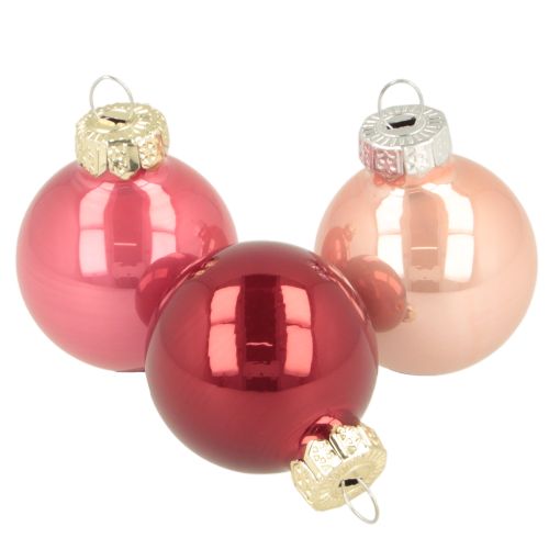 Glass Christmas Baubles 3cm Set of 22 in Pink and Red Shades buy online | Floristik24.co.uk